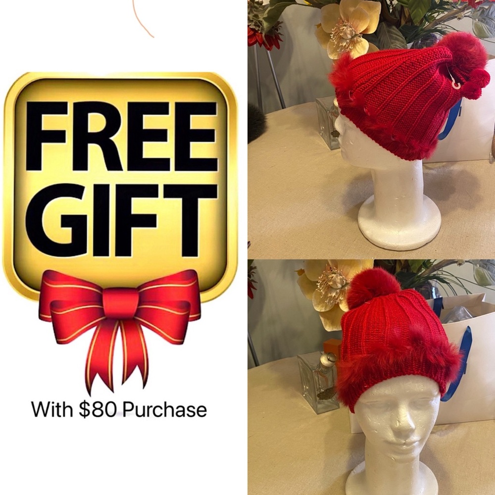 🎁FREE with $80 PURCHASE / Studio Guy Laroche Real fur knit beanie Pom Pom Hat🎁